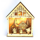 Iris  Karácsonyi ház alakú 23,5x29cm/meleg fehér LED-es fa fénydekoráció 308-03 kép, fotó