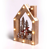 Iris  Karácsonyi ház alakú Télapó-rénszarvas mintás/20x30x5,5cm/meleg fehér LED-es fa fénydekoráció 309-01 kép, fotó